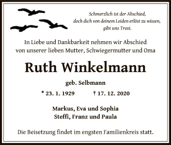 Traueranzeige von Ruth Winkelmann von OF