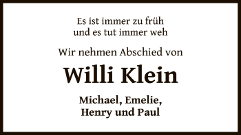 Traueranzeige von Willi Klein von OF