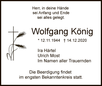 Traueranzeige von Wolfgang König von OF