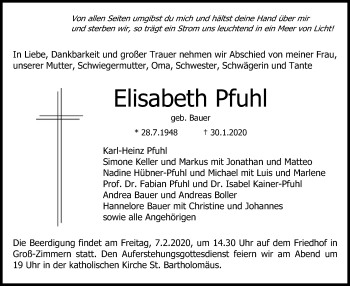 Traueranzeige von Elisabeth Pfuhl von Offenbach