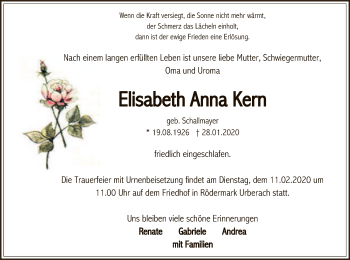 Traueranzeige von Elisabeth Anna Kern von Offenbach