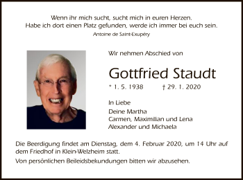 Traueranzeige von Gottfried Staudt von Offenbach