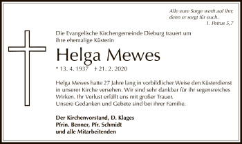 Traueranzeige von Helga Mewes von Offenbach