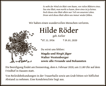 Traueranzeige von Hilde Röder von Offenbach