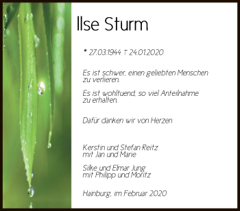 Traueranzeige von Ilse Sturm von Offenbach