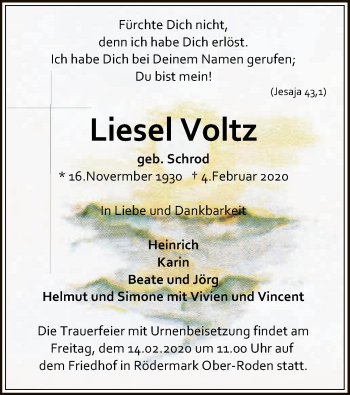 Traueranzeige von Liesel Voltz von Offenbach