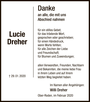 Traueranzeige von Lucie Dreher von Offenbach