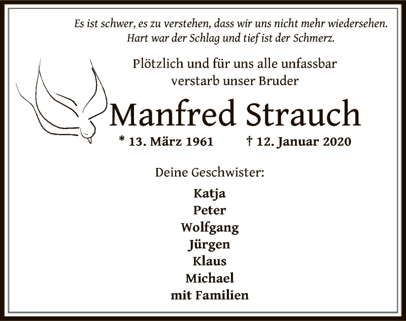  Traueranzeige für Manfred Strauch vom 05.02.2020 aus Offenbach