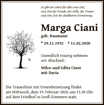 Traueranzeige von Marga Ciani von Offenbach