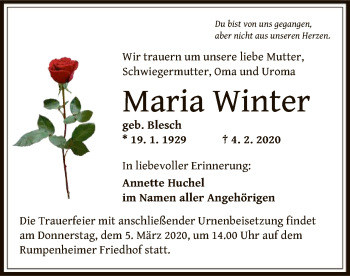 Traueranzeige von Maria Winter von Offenbach