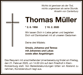 Traueranzeige von Müller Thomas von Offenbach