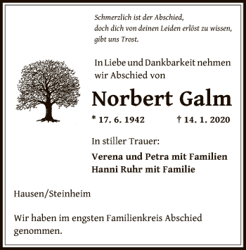 Traueranzeige von Norbert Galm von Offenbach