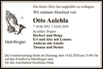 Traueranzeige von Otto Aulehla von Offenbach