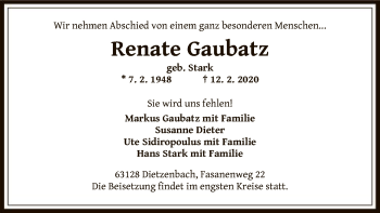 Traueranzeige von Renate Gaubatz von Offenbach