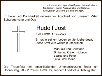 Traueranzeige von Rudolf Jöst von Offenbach