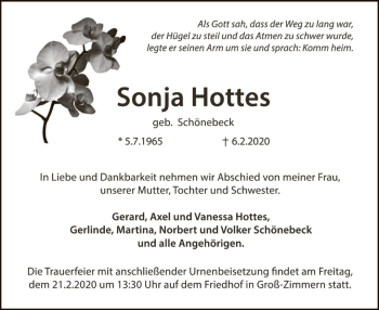 Traueranzeige von Sonja Hottes von Offenbach