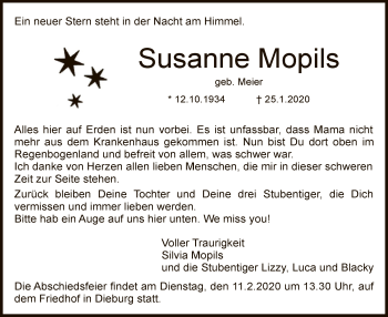 Traueranzeige von Susanne Mopils von Offenbach