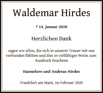 Traueranzeige von Waldemar Hirdes von Offenbach