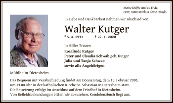 Traueranzeige von Walter Kutger von Offenbach