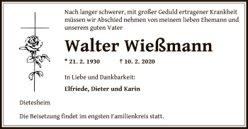 Traueranzeige von Walter Wießmann von Offenbach