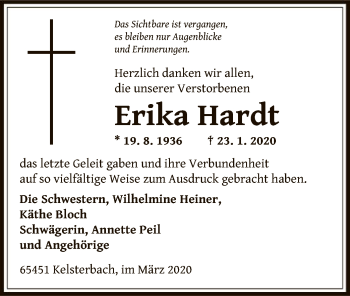 Traueranzeige von Erika Hardt von Offenbach