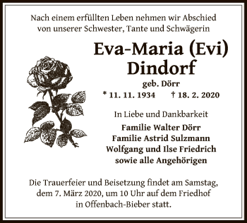 Traueranzeige von Eva-Maria Dindorf von Offenbach