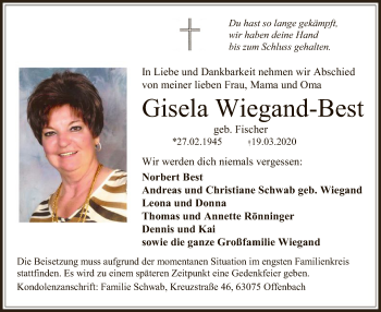 Traueranzeige von Gisela Wiegand-Best von Offenbach