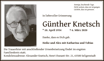 Traueranzeige von Günther Knetsch von Offenbach