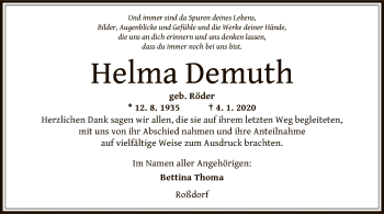 Traueranzeige von Helma Demuth von Offenbach