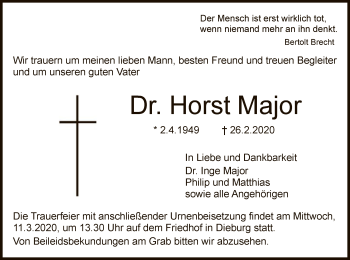 Traueranzeige von Horst Major von Offenbach