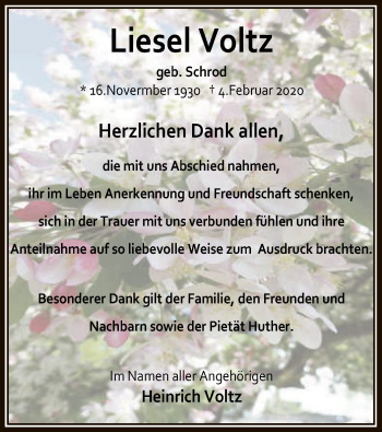 Traueranzeige von Liesel Voltz von Offenbach