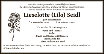 Traueranzeige von Lieselotte Seidl von Offenbach