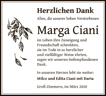 Traueranzeige von Marga Ciani von Offenbach