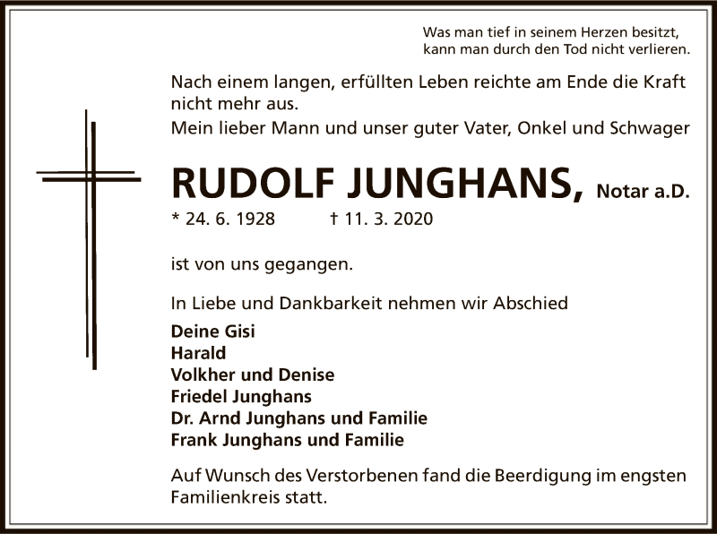 Traueranzeigen von Rudolf Junghans trauer.op online.de