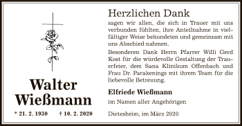 Traueranzeige von Walter Wießmann von Offenbach