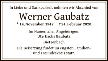 Traueranzeige von Werner Gaubatz von Offenbach