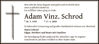 Traueranzeige von Adam Vinz. Schrod von Offenbach