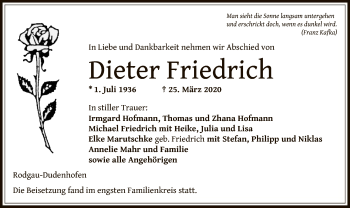 Traueranzeige von Dieter Friedrich von Offenbach