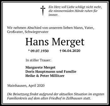 Traueranzeige von Hans Merget von Offenbach