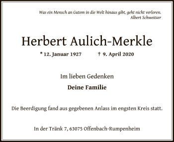 Traueranzeige von Herbert Aulich-Merkle von Offenbach