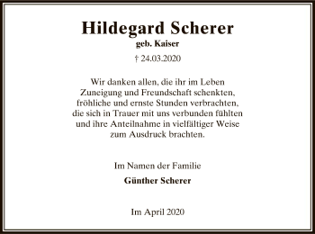 Traueranzeige von Hildegard Scherer von Offenbach