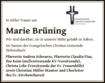 Traueranzeige von Marie Brüning von Offenbach