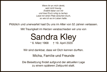 Traueranzeige von Sandra Kley von OF