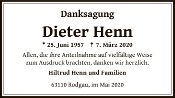 Traueranzeige von Dieter Henn von OF