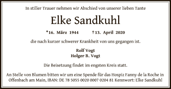 Traueranzeige von Elke Sandkuhl von OF