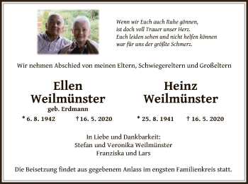 Traueranzeige von Ellen und Heinz Weilmünster von OF