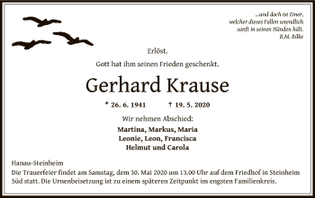 Traueranzeige von Gerhard Krause von OF