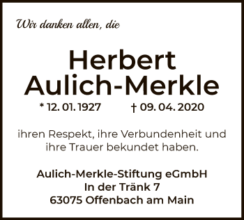 Traueranzeige von Herbert Aulich-Merkle von OF