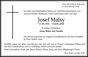 Traueranzeige von Josef Malsy von OF