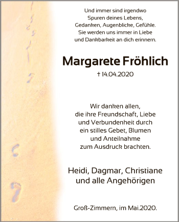 Traueranzeige von Margarete Fröhlich von OF